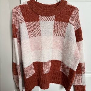 a new day Plaid Crew Neck Sweater in Burnt Orange and White